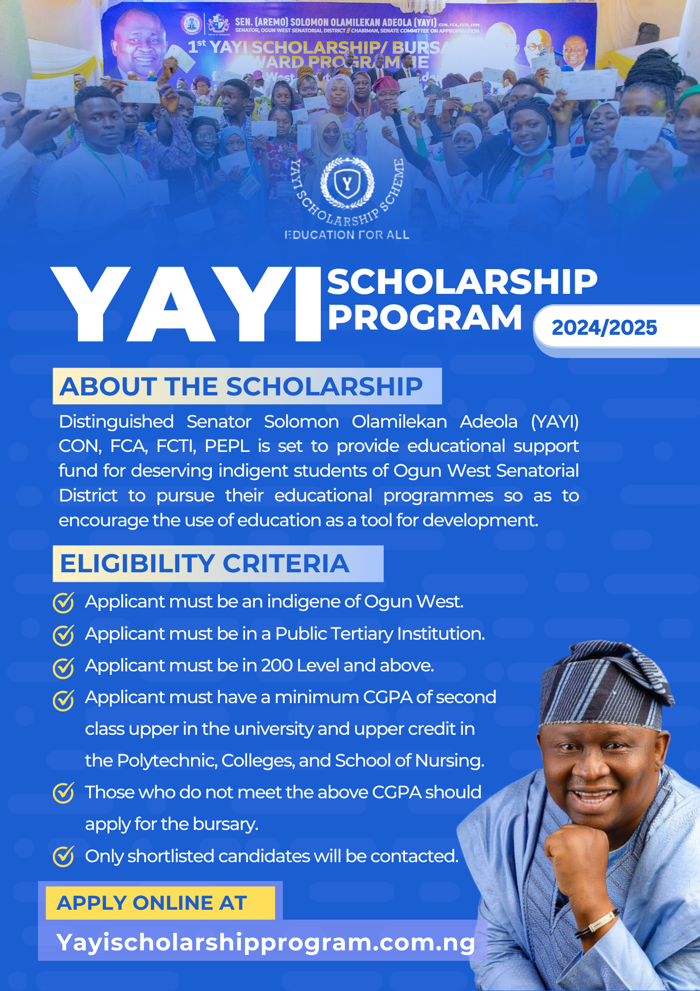 Senator Olamilekan Yayi Undergraduates Scholarship 2024 For Nigerian Students