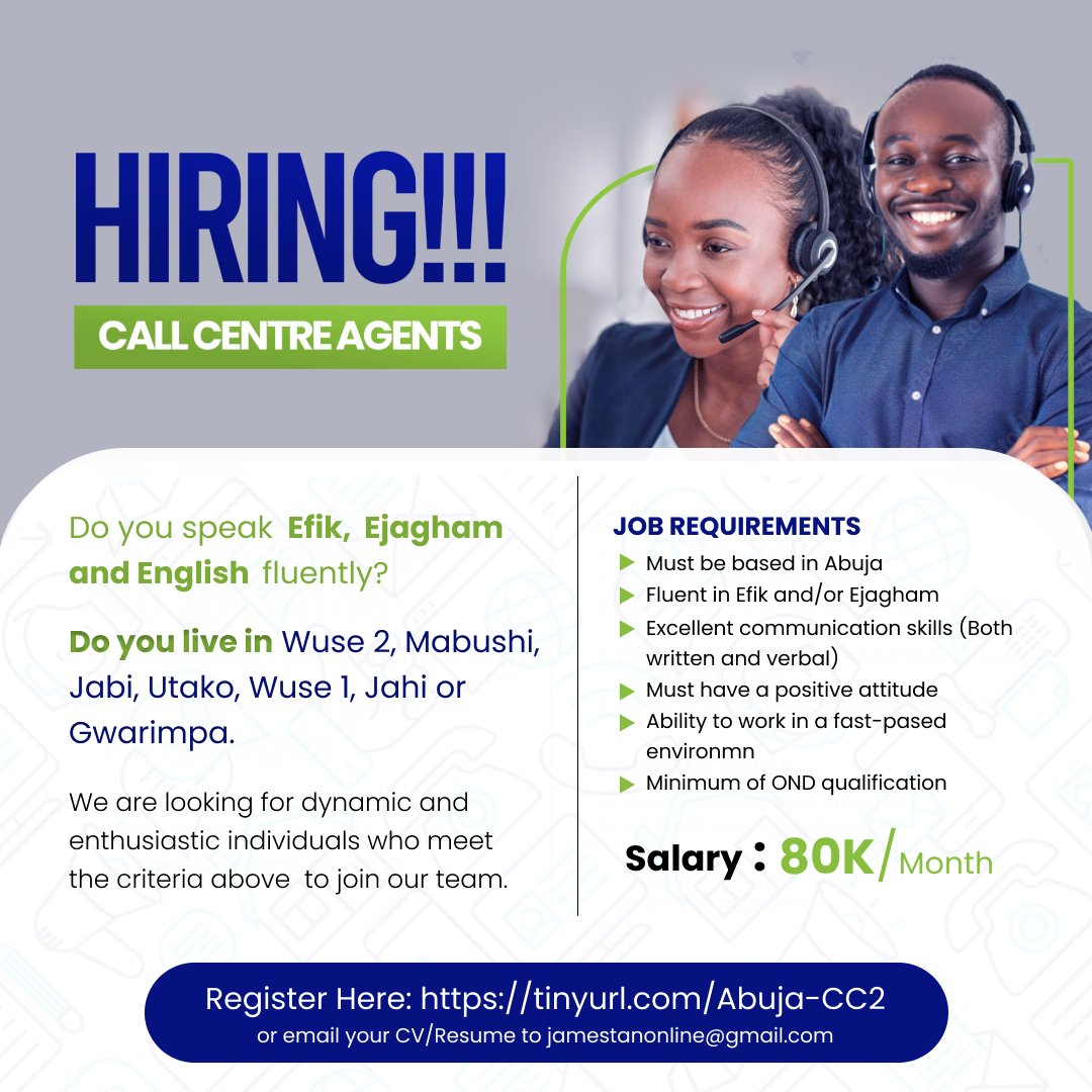 Call Center Agents Needed in Abuja