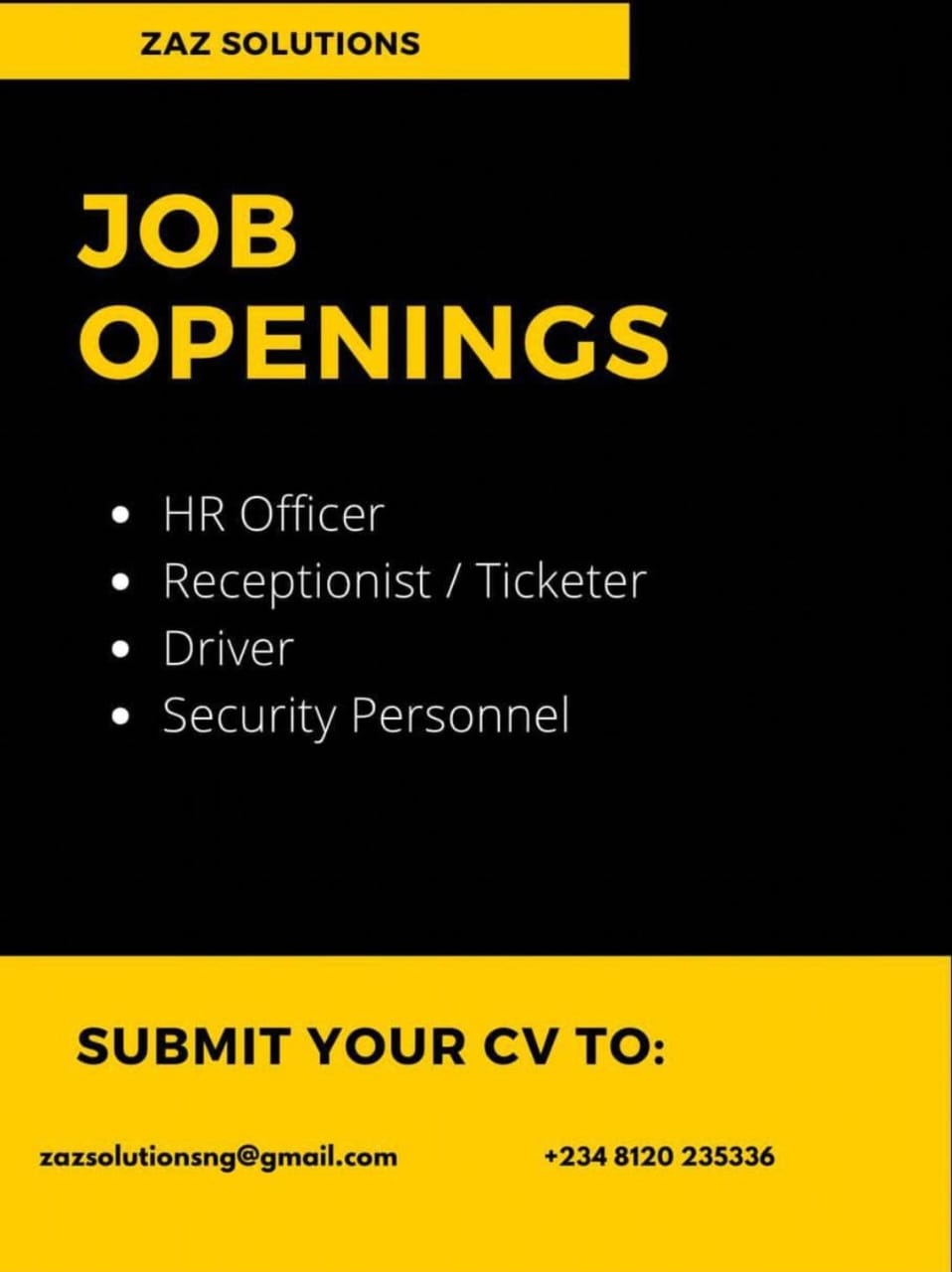 Multiple Hiring at ZAZ Solutions Ng